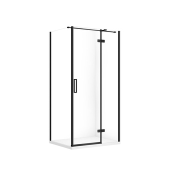 SET C568 KABINA CITY PRAWA CZARNA 100X80X195+TAKO SLIM BIAŁY WIR