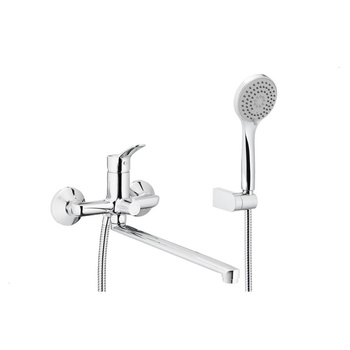 Bateria MORRIS umywalkowo-wannowa, ścienna z wylotem 350 mm i natryskiem punktowym, chrom