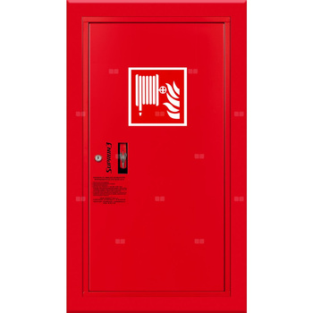 Hydrant DN 33 wnękowy boczny, wąż 20 m, ocynk fasada, zamek patent, RAL 3000 prawy