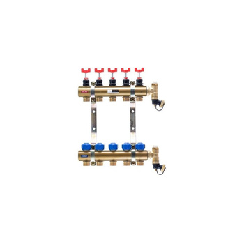 Rozdzielacz do ogrzewania podłogowego QIK BASIC II 13-obieg. mosiądz GW 1'' x GZ 3/4'' + przepływomierz