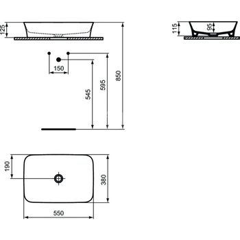 Zbiornik 550x380x125 mm Spód szlifowany, bez otworu na baterię, bez przelewu - IPALYSS