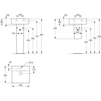 CONNECT UMYWALKA CUBE 40CM Z OTWOREM I Z