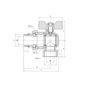 Zawór kulowy PERFEXIM PHA-010A mosiądz niklowany, PN30 1'' GZ x GW kątowy, uchwyt: motylek (czerwony)