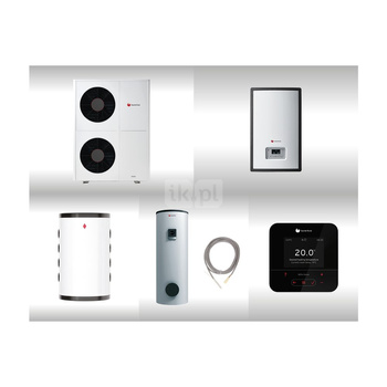 Pompa ciepła powietrze-woda split SAUNIER DUVAL GeniaAir HA 10-5 OS 10.2 kW 400 V + Moduł naścienny HA 12-5 WSB + Zasobnik c.w.u. FEW 300 + Zasobnik buforowy WR RW 50 + Regulator SRC 720 + Moduł komunikacji internetowej SR 940f