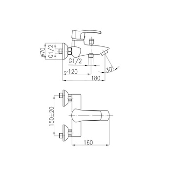 Bateria wannowa ścienna KFA Armatura KWARC, kolor chrom