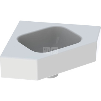 Umywalka GEBERIT iCon sześciokątna (narożna), biała, 460mm, bez otworu na baterię, bez odpływu przelewowego, półki z obu stron