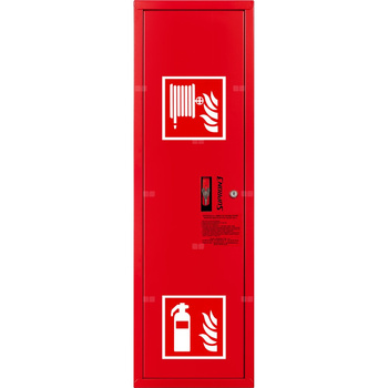 Hydrant DN 25 zawieszany boczny z miejscem na gaśnicę, wąż 30 m, zamek patent, RAL 3000 lewy