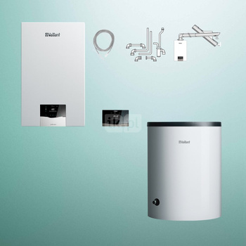 Pakiet - Kocioł gazowy jednofunkcyjny VAILLANT ecoTEC plus VC 30CS/1-5 kondensacyjny wiszący 3.9 - 33.3 kW+ Zestaw powietrzno-spalinowy + RegulatorsensoCOMFORT 720 + Zasobnik c.w.uVIH R 120/6 B