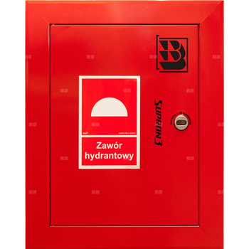 Zawór hydrantowy pożarowy typ ZH-52 wraz z obudową. Obudowa 400 wnękowa. Znak B, zamek OTS, kolor RAL 3000
