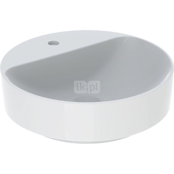 Umywalka GEBERIT Variform okrągła, biała / KeraTect, 450mm, otwór na baterię na środku, stawiana na blat, bez odpływu przelewowego, półka od ściany