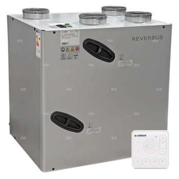 Rekuperator Reversus 600+ z panelem Wi-Fi, z entalpicznym wymiennikiem przeciwprądowym (wydatek 580 m³/h), z by-passem, z uchwytami mocującymi do ściany