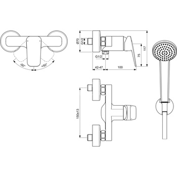 Zestaw baterii prysznicowej 142x117 mm 20.0 l/min (3 bar) - CERAPLAN