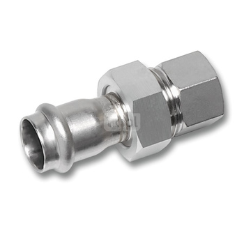 Śrubunek SANHA NiroSan Press z uszczelką trzyczęściowy, stal nierdzewna, 42 mm x 1 1/2'' (zw x GW)