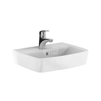 Umywalka mała Koło Rekord, kształt geometryczny: 50x38cm, Otwór na baterię=Na środku, Przelew=Widoczny, Biały