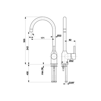 Bateria zlewozmywakowa stojąca KFA Armatura NEDA, obrot. wylewka, kolor czarny, mosiądz