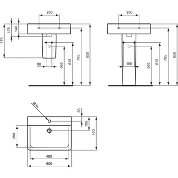 CONNECT UMYWALKA CUBE 60 CM Z OTWOREM