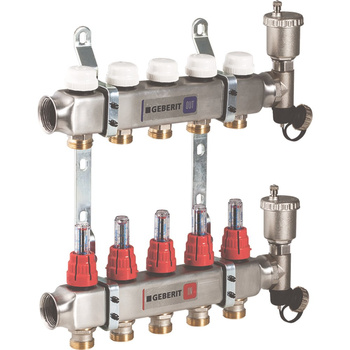 Rozdzielacz do ogrzewania podłogowego GEBERIT Volex 5-obieg. stal nierdzewna GW 1'' x Eurokonus 3/4'' + przepływomierz + zawór napełn/spust + odpowietrznik