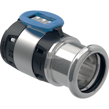 Złączka przejściowa GEBERIT FlowFit, stal crnimo 1.4401, 16 mm x 15 mm (łącznik zaprasowywany x mufa zaprasowywana)