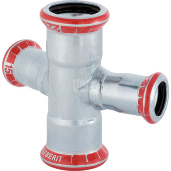 Czwórnik GEBERIT Mapress C-Stahl 30' stal, 18 mm x 15 mm x 18 mm x 15 mm DN 15 x DN 12 x DN 15 x DN 12, mz x mz x mz x mz