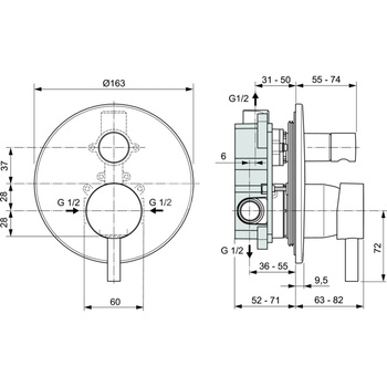 Bateria wannowo-natryskowa do zabudowy 163x153x181,5 mm, zestaw 1 w zestawie 27.0 l/min (3 bary) - CERALINE