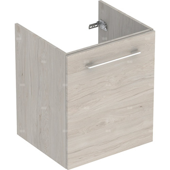 Szafka pod umywalkę meblową Geberit Selnova Square, slim, z jednymi drzwiami: B=53.8cm, Szerokość umywalki=55cm, H=63.5cm, T=50.2cm, Orzech włoski hickory jasny / Melamina, struktura drewna