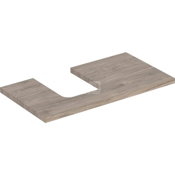 Blat pod umywalkę Geberit ONE z wycięciem, do umywalki nablatowej w kształcie misy: B=89.4cm, Orzech włoski hickory, Melamina, struktura drewna, Przekrój=Lewa strona