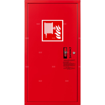 Hydrant DN 33 zawieszany boczny, wąż 20 m, ocynk fasada, zamek patent, RAL 3000 lewy