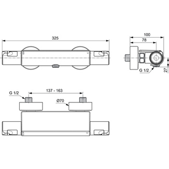 CERATHERM T50 Bateria natryskowa EXPSD W/SHELF