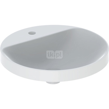 Umywalka GEBERIT Variform okrągła, biała / KeraTect, 480mm, otwór na baterię na środku, wpuszczana w blat, bez odpływu przelewowego, półka od ściany