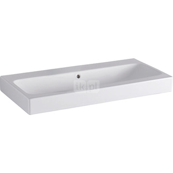 Umywalka GEBERIT iCon prostokątna, biała, 900mm, bez otworu na baterię, bez odpływu przelewowego, półka od ściany
