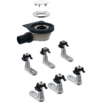 Syfon brodzikowy Geberit z 6 nogami montażowymi, do panelu do pryszniców bezbrodzikowych Setaplano, wysokość zasyfonowania 50 mm