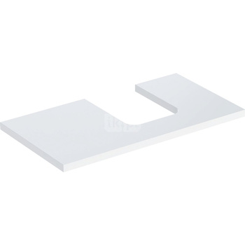 Blat pod umywalkę Geberit ONE z wycięciem, do umywalki nablatowej w kształcie misy: B=89.4cm, Biały, Lakierowany na wysoki połysk, Przekrój=Prawa strona