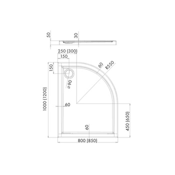 Brodzik kompozytowy Stabilsound Plus® Corrina 80x100x5 cm R55, asymetryczny lewy