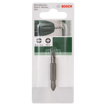 Podwójna końcówka wkręcająca do śrub z rowkiem krzyżowym Phillips i do śrub rowkiem podłużnym(PH, S) S1,0 x 5,5 & PH2