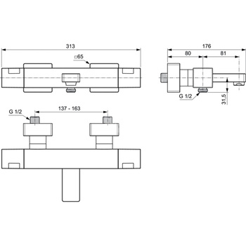 Bateria wannowo-natryskowa natynkowa 313x176x65 mm, wylewka 161 mm 22.0 l/min (3 bary) - Ceratherm C100
