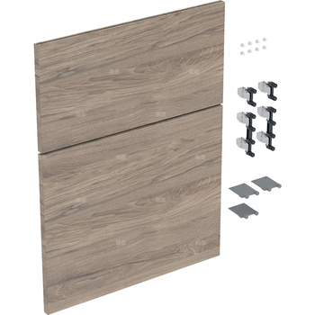 Zestaw frontów szuflad (2 szt.) do niskiej szafki bocznej, z dwoma szufladami GEBERIT iCon, kol. orzech włoski hickory melamina, struktura drewna szer.450 mm