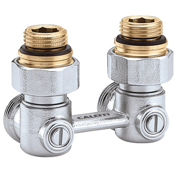 Podwójny zawór podłączeniowy do grzejników płytowych. Wersja kątowa - 1/2'' GZ