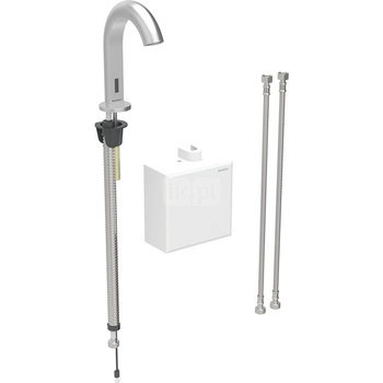 Bateria umywalkowa Geberit Piave, stojąca, zasilanie bateryjne, z natynkową skrzynką funkcyjną, z mieszaczem, stal nierdzewna