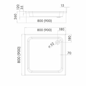 Brodzik akrylowy kwadratowy "Grawello" 90x90x25 głęb. 13 cm
