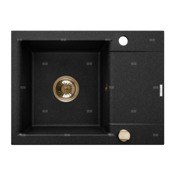 Zlewozmywak granitowy jednokomorowy z krótkim ociekaczem TESALIA czarny nakrapiany/złoty