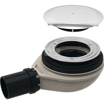 Zestaw odpływowy do brodzików Geberit d90, z pokrywą odpływu, wysokość zasyfonowania 30 mm, odpływ z PE: d=40mm, Chrom błyszczący, Króciec przyłączeniowy=PE-HD