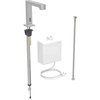 Bateria umywalkowa Geberit Brenta, stojąca, zasilanie sieciowe, z natynkową skrzynką funkcyjną, bez mieszacza, stal nierdzewna