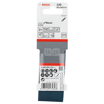 3-częściowy zestaw taśm szlifierskich X450 40 x 305 mm, 120