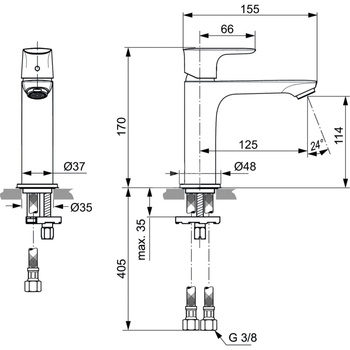 Bateria umywalkowa 48x160,5x170 mm, wylewka 125 mm 5 l/min (3 bary), bez korka spustowego - CONNECT AIR