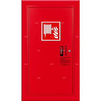 Hydrant DN 33 wnękowy boczny, wąż 30 m, ocynk fasada, zamek patent, RAL 3000 lewy