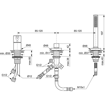 Bateria wannowo-natryskowa montowana na brzegu 218x48x197 mm 14.0 l/min (3 bar) - JOY