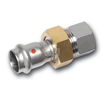 Śrubunek SANHA NiroTherm Press z uszczelką i nakrętką z mosiądzu trzyczęściowy, stal nierdzewna, 42 mm x 1 1/2'' (zw x GW)