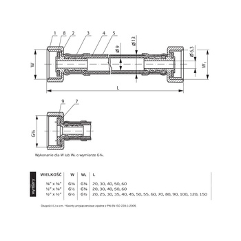 Wąż przyłączeniowy elastyczny PERFEXIM PHA-9110 DN 8, GW x GW, 1/2'' x 1/2'', długość 550 mm