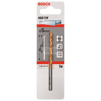 Wiertło do metalu HSS-TiN, DIN 338 5,0x52/86