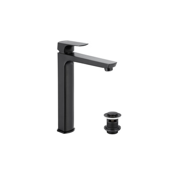 Bateria umywalkowa stojąca nablatowa KFA Armatura MOKAIT click clack, czarny, montaż blat / otwór na baterię